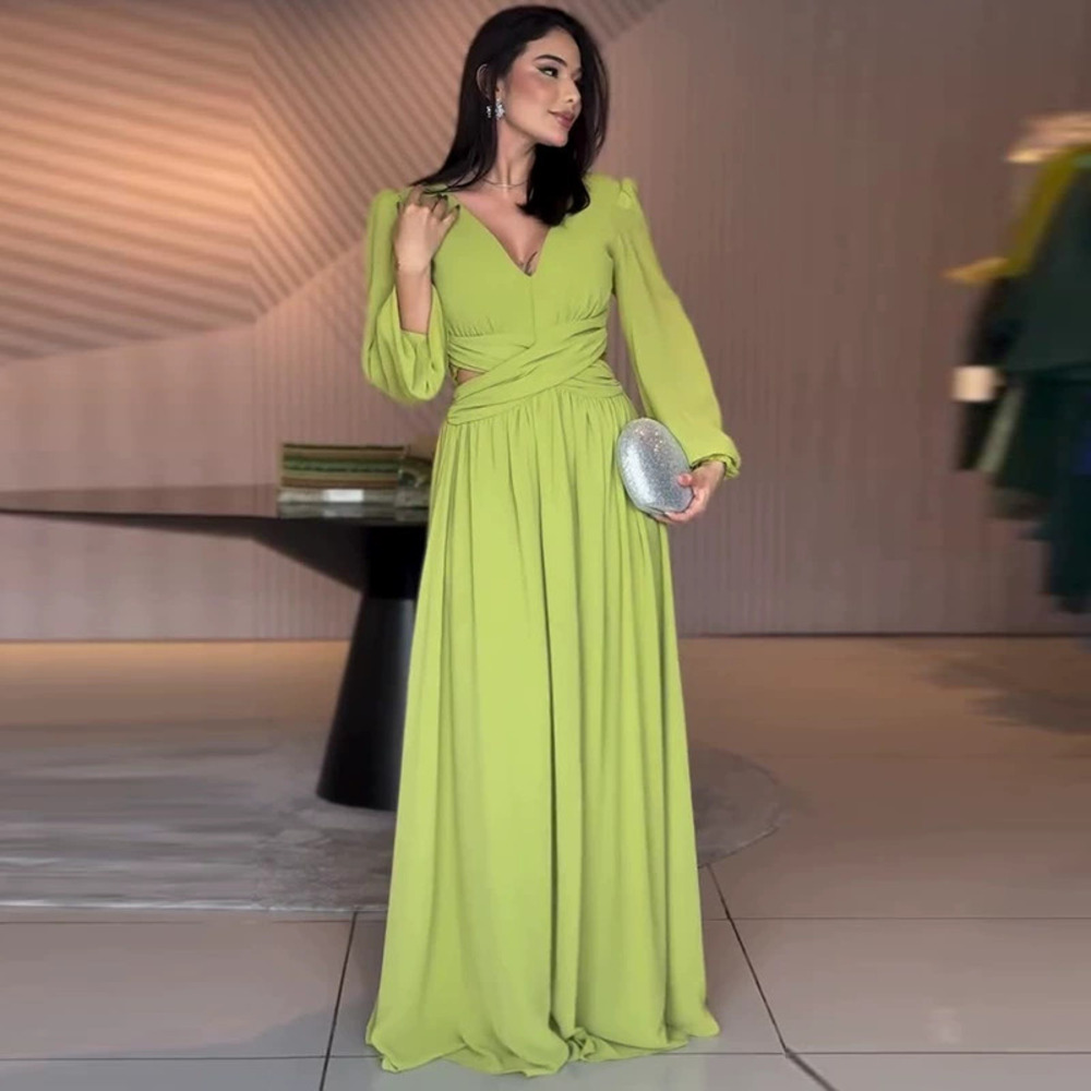 Forever 21 Round-Neck Fitted Long-Sleeve Elegant Maxi Dress